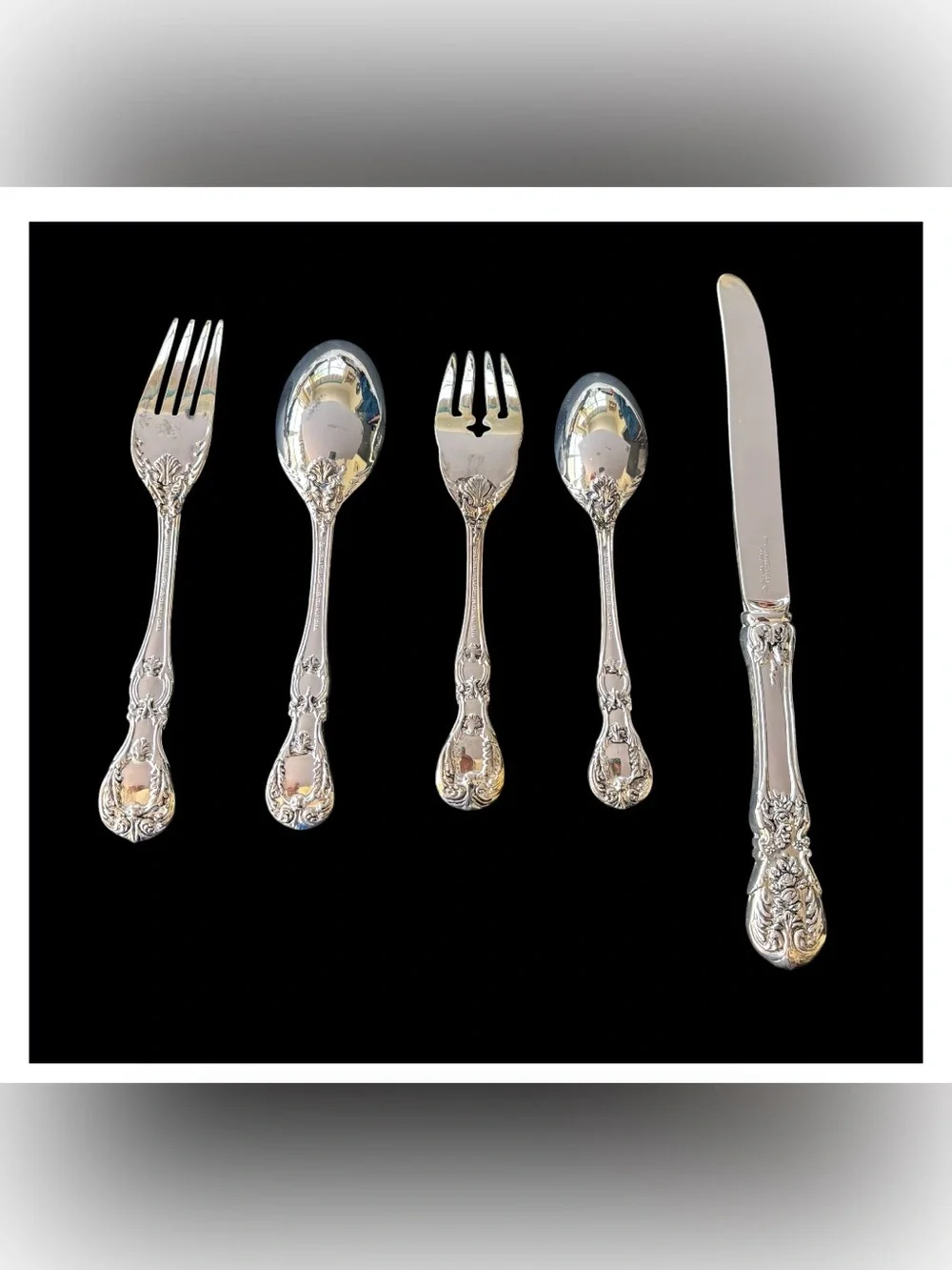 New French Rose Ornate Silver plated Serving Flatware Serving Set of 8 +3 server